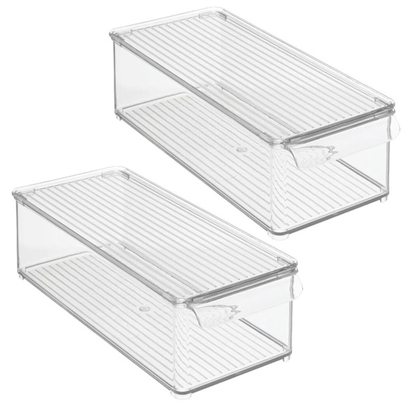 Stackable storage bin w/ lid, 2pack, clear, 14.5x6x4.25, mDesign - Picture 2 of 4